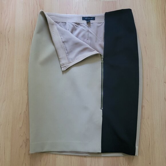 Ann Taylor Black & Tan Color Block Zipper Detail Pencil Skirt - 6 - Picture 5 of 7